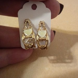 Gold Tone Mother Of Pearl Half Hoop Earrings